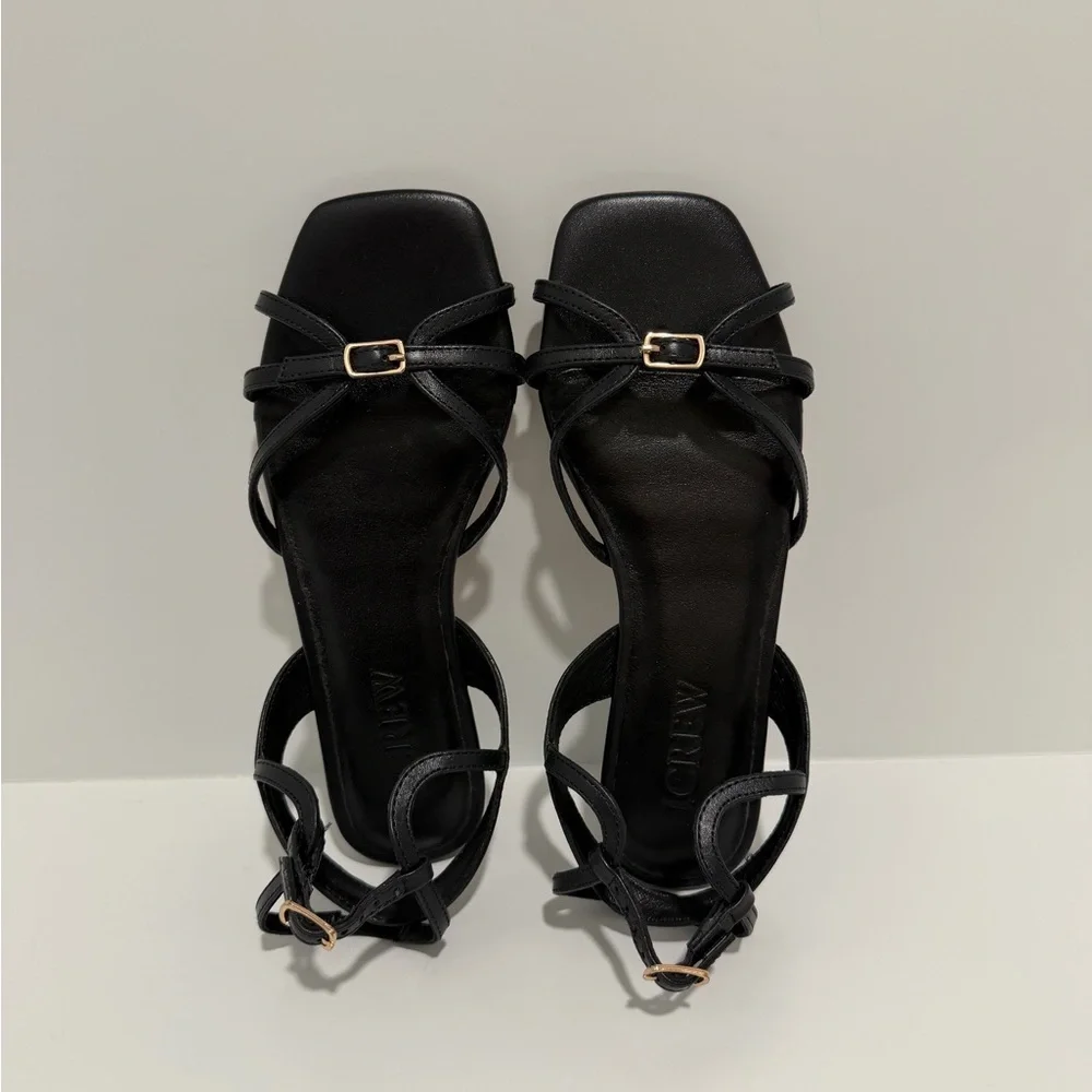 New J. Crew Capri buckle sandals in black leather size 5 CH300 $148